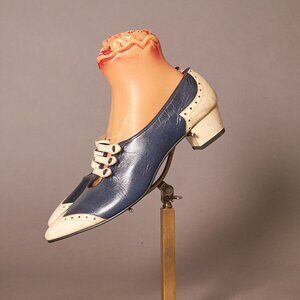 1960s Navy and White Oxford Wingtip Saddle Shoes Heels